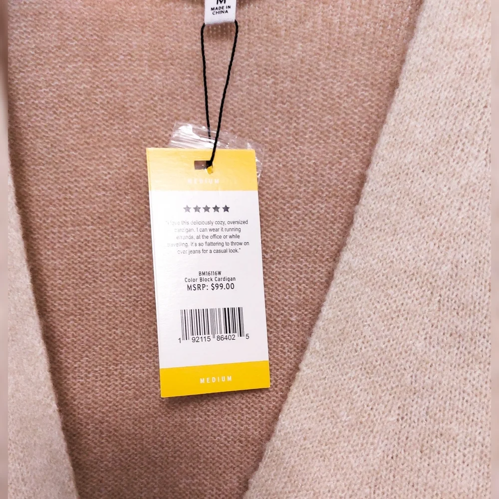 BB Dakota Colorblock Womens M Study Date Cardigan in Lt Camel NWT - Picture 8 of 10